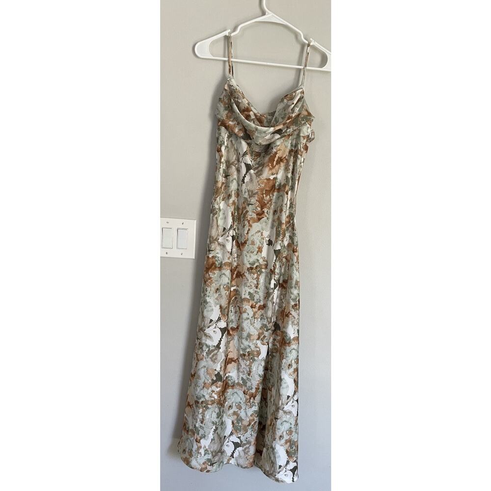 By Together Satin Floral Watercolor Slip Dress Sz M Fall Colors Cocktail